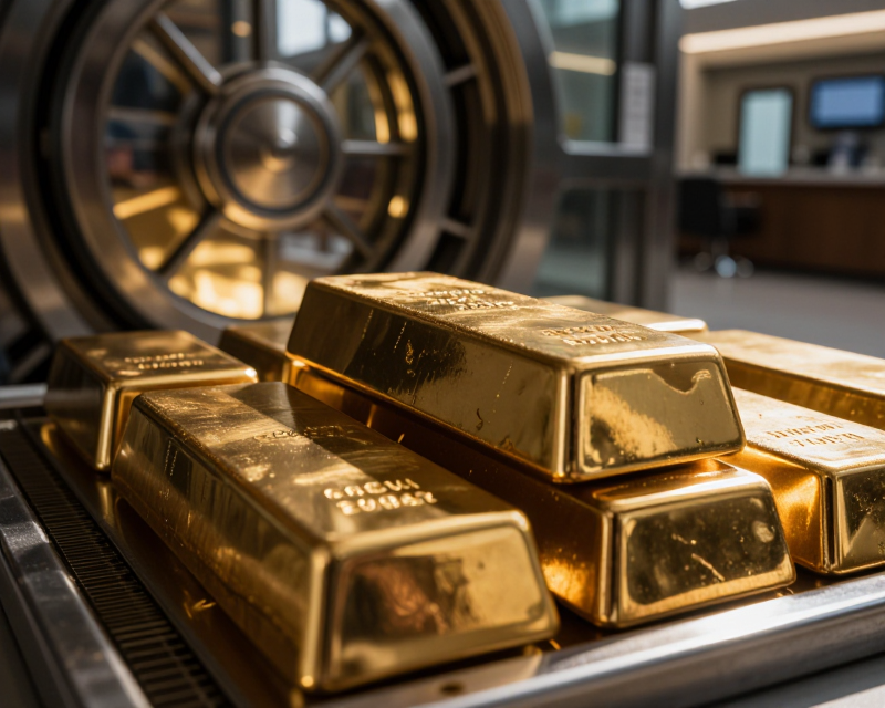 Pure Gold Bars in a Secure Vault