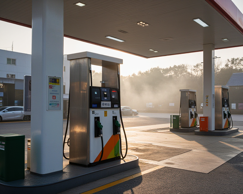 Peaceful Korean Gas Station at Sunrise