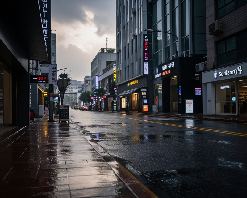 Rainy Seoul Urban Scene
