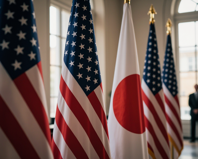 Diplomatic flags of US and Japan